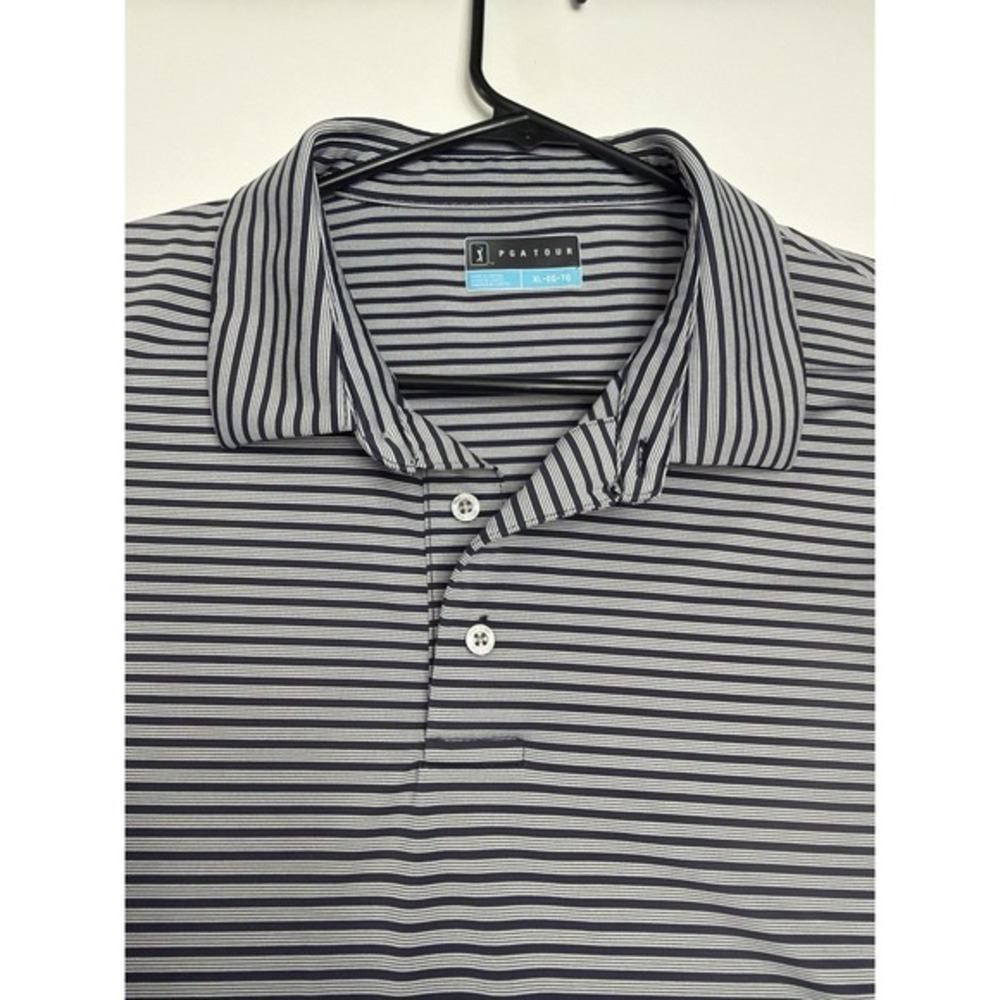 PGA TOUR Polo Shirt Mens XL Striped Golf Performance Blue Gray. 5161